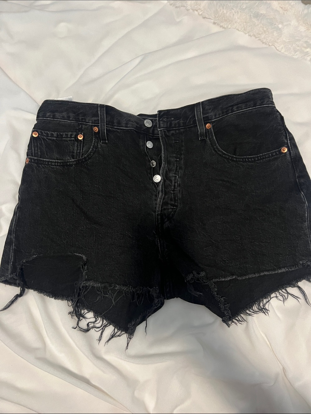 Levi's Black Distressed Button-Fly Denim Shorts